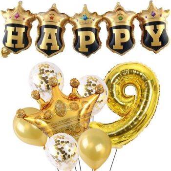 Happy Yazılı Gold Konfetili 1 den 9 Rakam Balon Set - 10