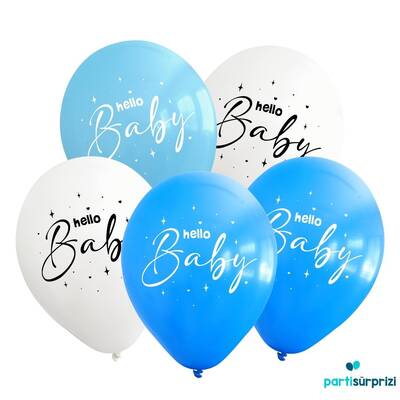 Hello Baby Baskılı Mavi Latex Balon 10 Adet
