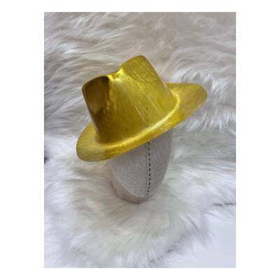 Hologramlı Gold Renk Kovboy Fötr Şapka 1 Adet - 1
