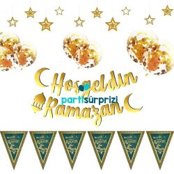 Hoş Geldin Ramazan Gold Konfetili Balon Set - Parti Sürprizi