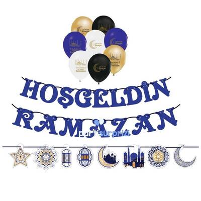 Hoş Geldin Ramazan Mavi Balonlu Dekoratif Set