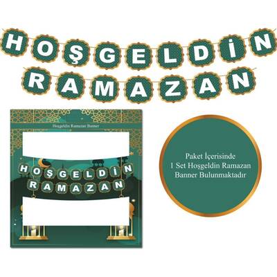 Hoş Geldin Ramazan Yeşil Üzeri Beyaz Banner Set - 1