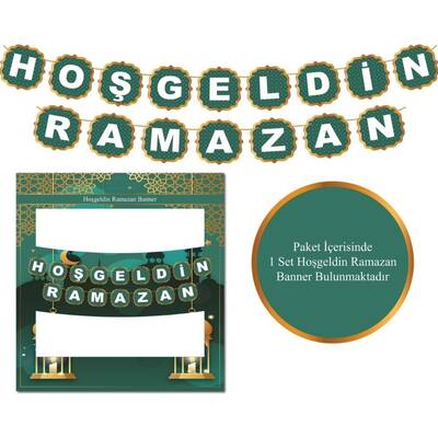 Hoş Geldin Ramazan Yeşil Üzeri Beyaz Banner Set