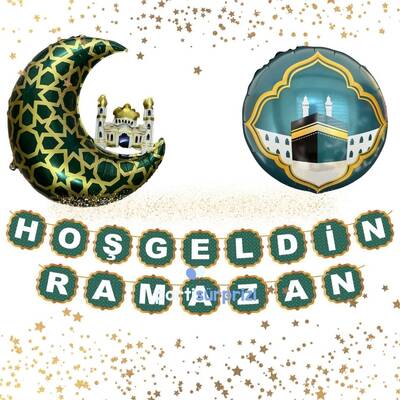 Hoş Geldin Ramazan Yeşil Folyo Balonlu Set