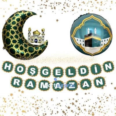 Hoş Geldin Ramazan Yeşil Folyo Balonlu Set - 1