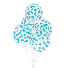 İçi Bebek Mavi Renk Konfetili Şeffaf Süper Lüks Balon 10 Adet 30 CM
