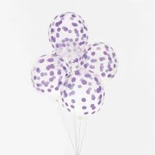 İçi Lila Renk Konfetili Şeffaf Süper Lüks Balon 10 Adet 30 Cm - Parti Sürprizi