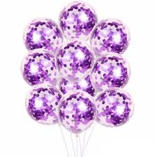İçi Mor Renk Konfetili Şeffaf Süper Lüks Balon 10 Adet 30 CM - Parti Sürprizi