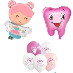 İlk Dişim Çıktı Diş Perisi Pembe Folyo Balon Set - Parti Sürprizi