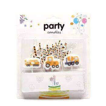 İnşaat Teması İş Makineleri Happy Birthday 3lü Mum Set - 1