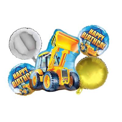 İnşaat Teması Kepçe Happy Birthday 5 li Folyo Balon Set - 1