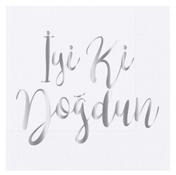 İyi Ki Doğdun Gümüş Baskılı Varak Peçete 16 Adet - Parti Sürprizi