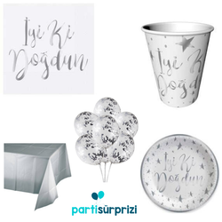 İyi Ki Doğdun Gümüş Parti Seti 6 Kişilik - Parti Sürprizi