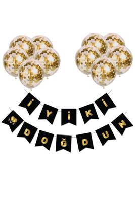 İyi Ki Doğdun Siyah Üzeri Gold Baskılı Banner Set - 1