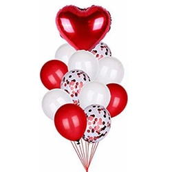 Kalpli Konfetili Kırmızı Folyo Balon Demeti - Parti Sürprizi