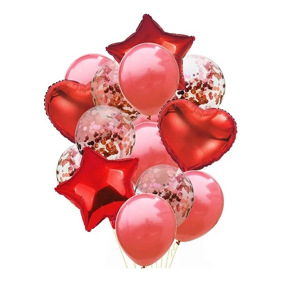 Kalpli Konfetili Kırmızı Yıldız Folyo Balon Demeti - 1