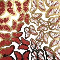 Kırmızı Gold Varaklı Kelebek Pasta Dekor Süs 42 Adet - Parti Sürprizi