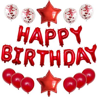 Kırmızı Happy Birthday Folyo Balon Set - 1