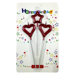 Kırmızı Kalp Metalik Mum 3 Lü Set - Parti Sürprizi