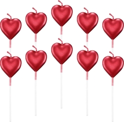 Kırmızı Kalp Metalik Mum 4 Adet - Parti Sürprizi