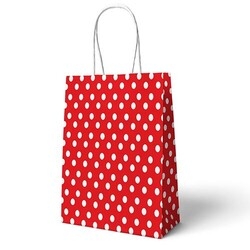 Kırmızı Puanlı Büküm Saplı 6 adet Hediye Çantası 22 x 24 cm - Parti Sürprizi