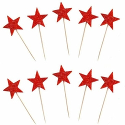 Kırmızı Simli Yıldız Eva Kürdan 12 Adet - Parti Sürprizi