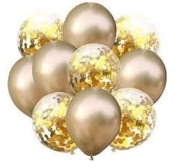 Konfetili Altın Balon Demeti 10 Adet - Parti Sürprizi
