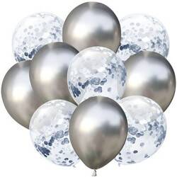 Konfetili Gümüş Balon Demeti 10 Adet - 1