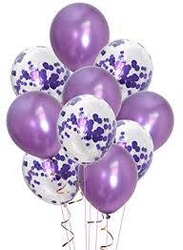 Konfetili Lila Balon Demeti 10 Adet - Parti Sürprizi