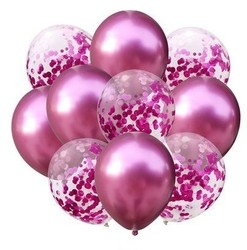 Konfetili Pembe Balon Demeti 10 Adet - Parti Sürprizi