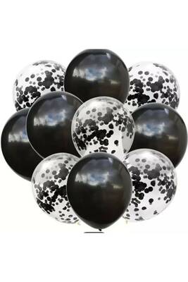Konfetili Siyah Latex Balon Demeti - 1