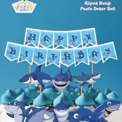Köpek Balığı Teması Happy Birthday Kürdanlı Set - Parti Sürprizi