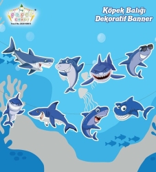 Köpek Balığı Teması Özel Kesim Banner Süs - Parti Sürprizi
