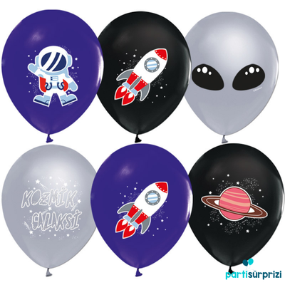 Kozmik Galaksi Uzay Teması Latex Balon 10 Adet - 1