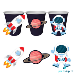 Uzay Temalı Siyah Bardak 8 Adet - Parti Sürprizi