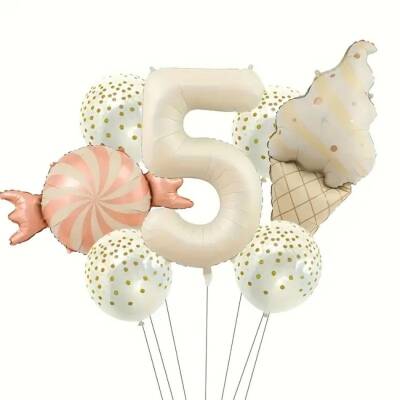  Krem 1 den 9 Dondurmalı Folyo Balon Set - 6