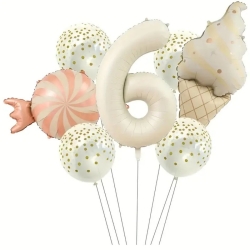 Krem 1 den 9 Dondurmalı Folyo Balon Set - 7