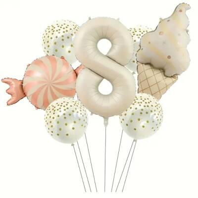  Krem 1 den 9 Dondurmalı Folyo Balon Set - 9