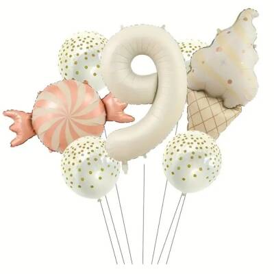  Krem 1 den 9 Dondurmalı Folyo Balon Set - 10