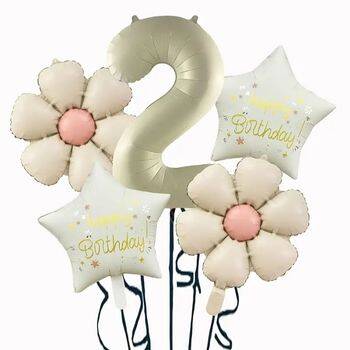 Krem Papatya 1 den 9 Yıldız Rakam Folyo Balon Set - 3