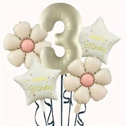 Krem Papatya 1 den 9 Yıldız Rakam Folyo Balon Set - 4