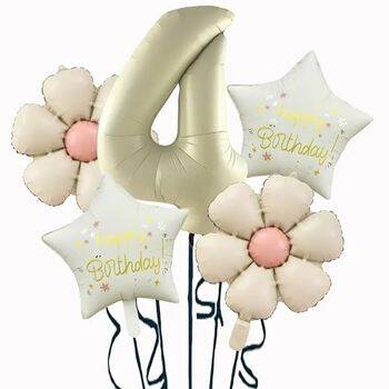 Krem Papatya 1 den 9 Yıldız Rakam Folyo Balon Set - 5