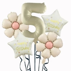 Krem Papatya 1 den 9 Yıldız Rakam Folyo Balon Set - 6