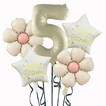 Krem Papatya 1 den 9 Yıldız Rakam Folyo Balon Set - 6