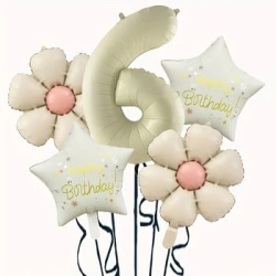 Krem Papatya 1 den 9 Yıldız Rakam Folyo Balon Set - 7