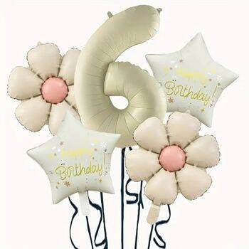 Krem Papatya 1 den 9 Yıldız Rakam Folyo Balon Set - 7