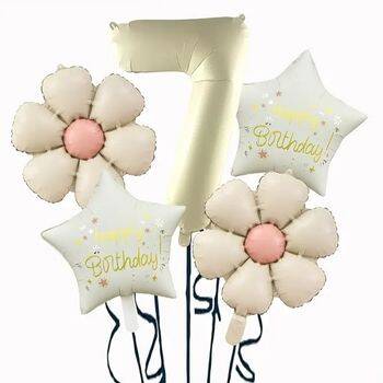 Krem Papatya 1 den 9 Yıldız Rakam Folyo Balon Set - 8