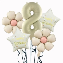 Krem Papatya 1 den 9 Yıldız Rakam Folyo Balon Set - 9