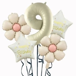 Krem Papatya 1 den 9 Yıldız Rakam Folyo Balon Set - 10