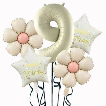 Krem Papatya 1 den 9 Yıldız Rakam Folyo Balon Set - 10